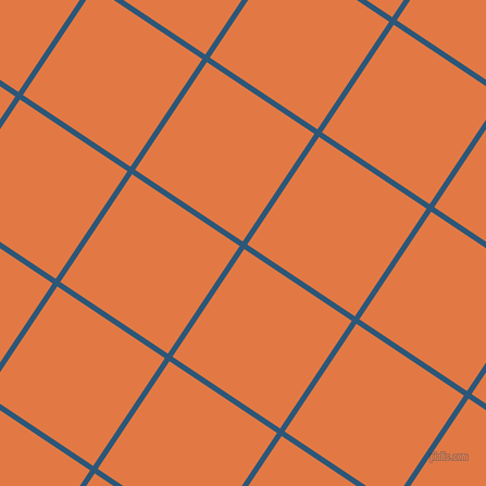 56/146 degree angle diagonal checkered chequered lines, 5 pixel line width, 119 pixel square size, Venice Blue and Jaffa plaid checkered seamless tileable