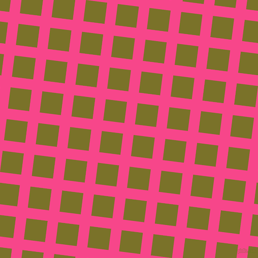 83/173 degree angle diagonal checkered chequered lines, 21 pixel lines width, 42 pixel square size, Violet Red and Pesto plaid checkered seamless tileable