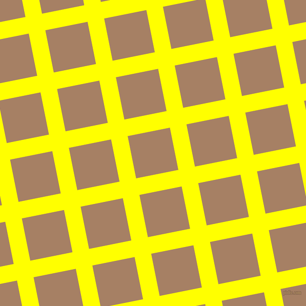 11/101 degree angle diagonal checkered chequered lines, 33 pixel line width, 84 pixel square size, Yellow and Medium Wood plaid checkered seamless tileable