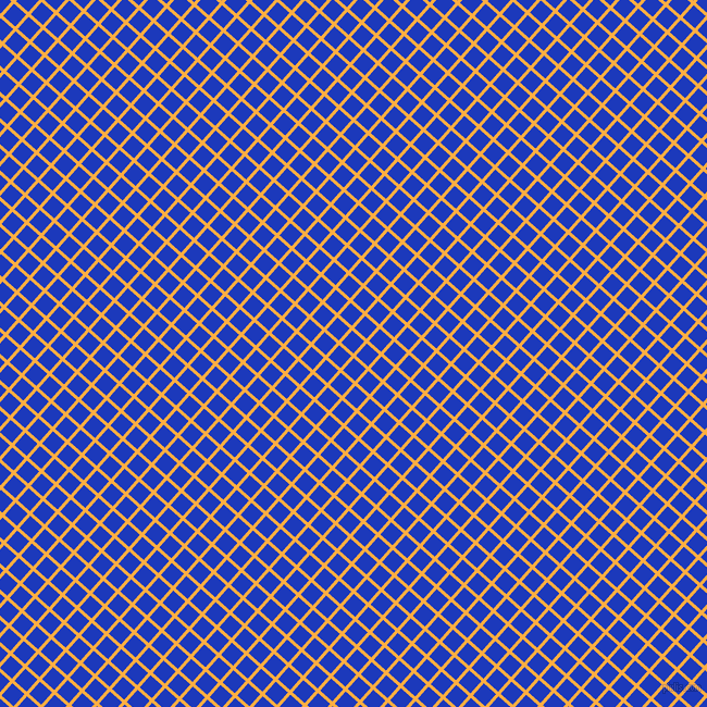 48/138 degree angle diagonal checkered chequered lines, 3 pixel lines width, 15 pixel square size, Yellow Orange and Persian Blue plaid checkered seamless tileable