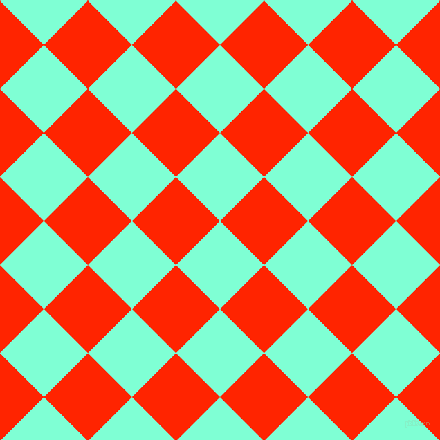 45/135 degree angle diagonal checkered chequered squares checker pattern checkers background, 90 pixel squares size, , Aquamarine and Scarlet checkers chequered checkered squares seamless tileable