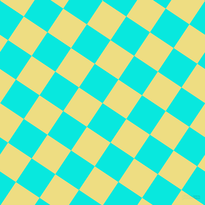56/146 degree angle diagonal checkered chequered squares checker pattern checkers background, 57 pixel square size, Bright Turquoise and Light Goldenrod checkers chequered checkered squares seamless tileable