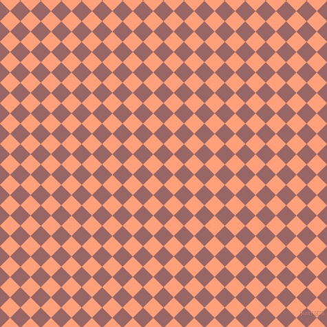 45/135 degree angle diagonal checkered chequered squares checker pattern checkers background, 21 pixel squares size, Copper Rose and Light Salmon checkers chequered checkered squares seamless tileable