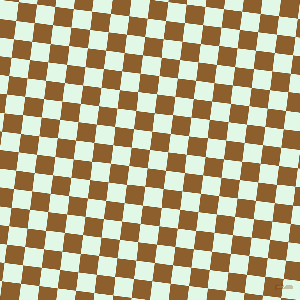 83/173 degree angle diagonal checkered chequered squares checker pattern checkers background, 38 pixel square size, Cosmic Latte and Rusty Nail checkers chequered checkered squares seamless tileable