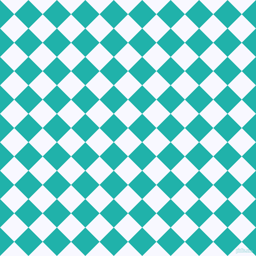 45/135 degree angle diagonal checkered chequered squares checker pattern checkers background, 41 pixel squares size, , Ghost White and Light Sea Green checkers chequered checkered squares seamless tileable