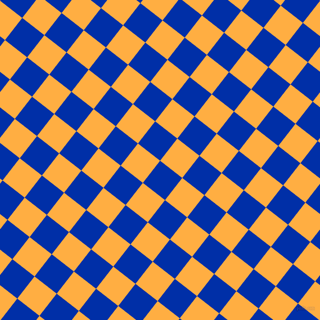 52/142 degree angle diagonal checkered chequered squares checker pattern checkers background, 55 pixel square size, , International Klein Blue and Yellow Orange checkers chequered checkered squares seamless tileable
