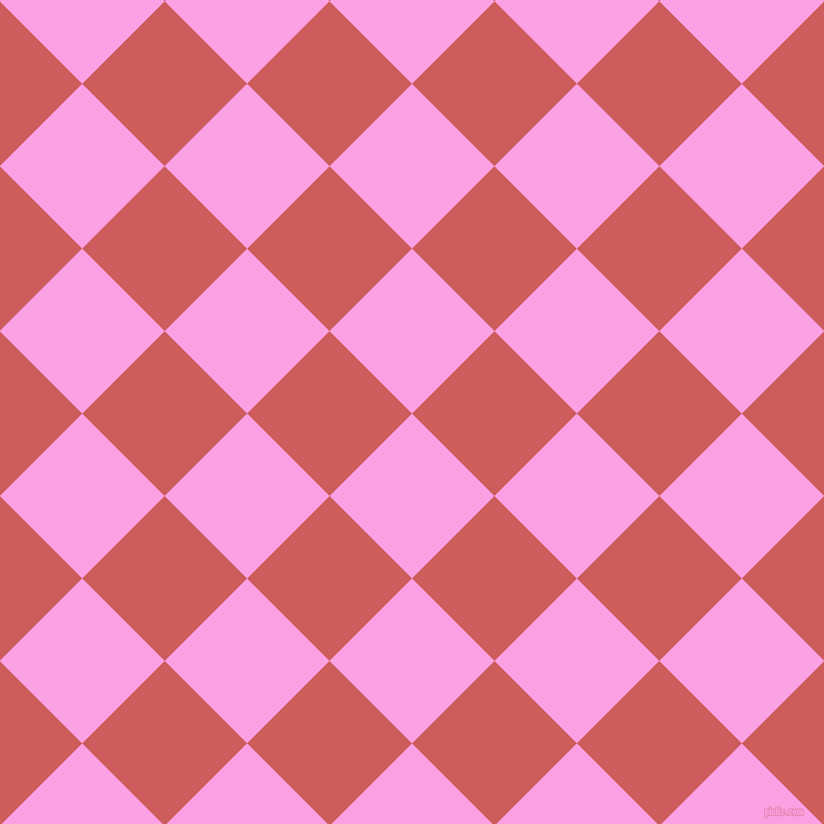 45/135 degree angle diagonal checkered chequered squares checker pattern checkers background, 105 pixel square size, , Lavender Rose and Indian Red checkers chequered checkered squares seamless tileable