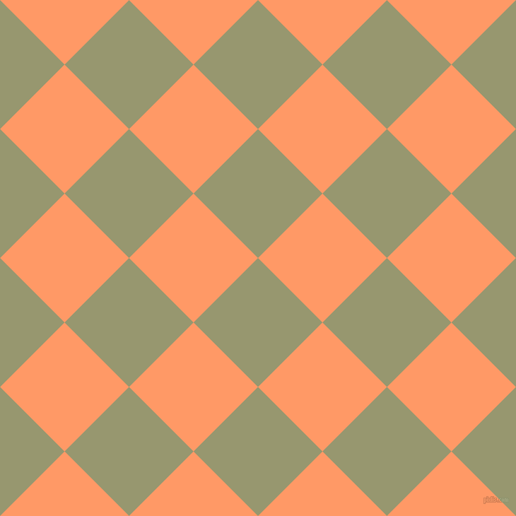 45/135 degree angle diagonal checkered chequered squares checker pattern checkers background, 129 pixel square size, , Malachite Green and Atomic Tangerine checkers chequered checkered squares seamless tileable