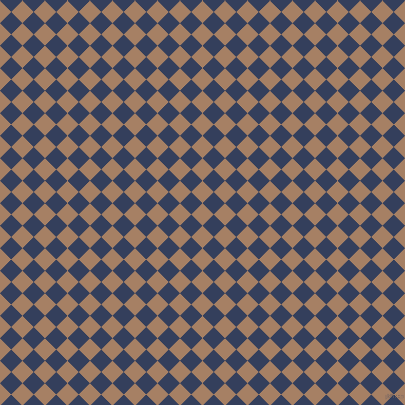 45/135 degree angle diagonal checkered chequered squares checker pattern checkers background, 31 pixel square size, Medium Wood and Gulf Blue checkers chequered checkered squares seamless tileable