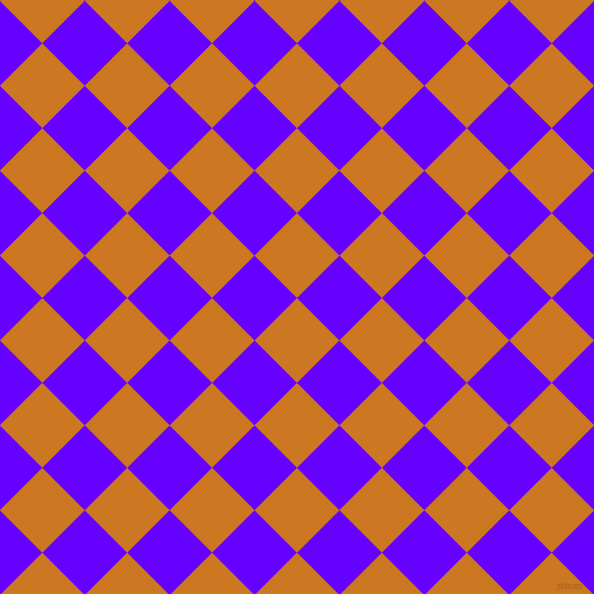 45/135 degree angle diagonal checkered chequered squares checker pattern checkers background, 85 pixel square size, , Ochre and Electric Indigo checkers chequered checkered squares seamless tileable