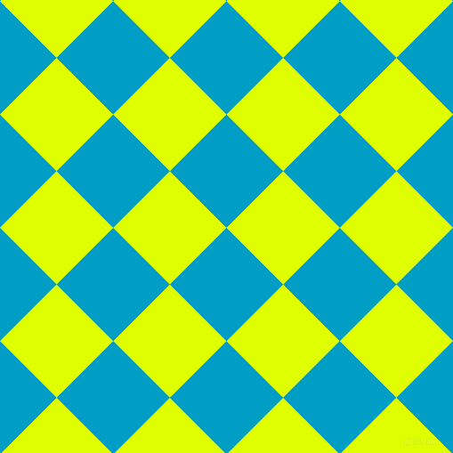 45/135 degree angle diagonal checkered chequered squares checker pattern checkers background, 90 pixel square size, , Pacific Blue and Chartreuse Yellow checkers chequered checkered squares seamless tileable