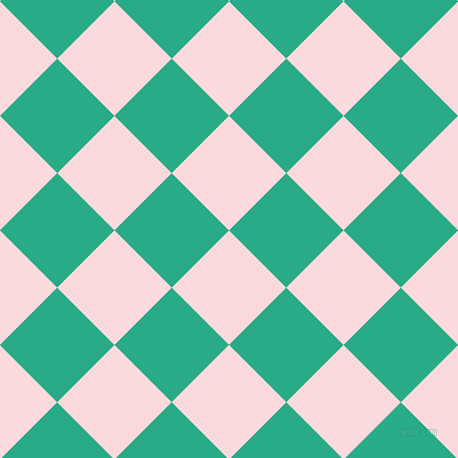 45/135 degree angle diagonal checkered chequered squares checker pattern checkers background, 81 pixel squares size, , Pale Pink and Jungle Green checkers chequered checkered squares seamless tileable