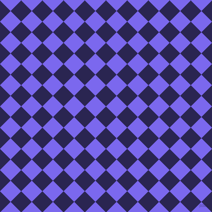 45/135 degree angle diagonal checkered chequered squares checker pattern checkers background, 50 pixel squares size, , Paua and Medium Slate Blue checkers chequered checkered squares seamless tileable
