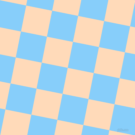 79/169 degree angle diagonal checkered chequered squares checker pattern checkers background, 85 pixel square size, , Peach Puff and Light Sky Blue checkers chequered checkered squares seamless tileable