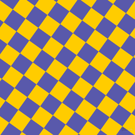 54/144 degree angle diagonal checkered chequered squares checker pattern checkers background, 52 pixel square size, , Rich Blue and Tangerine Yellow checkers chequered checkered squares seamless tileable
