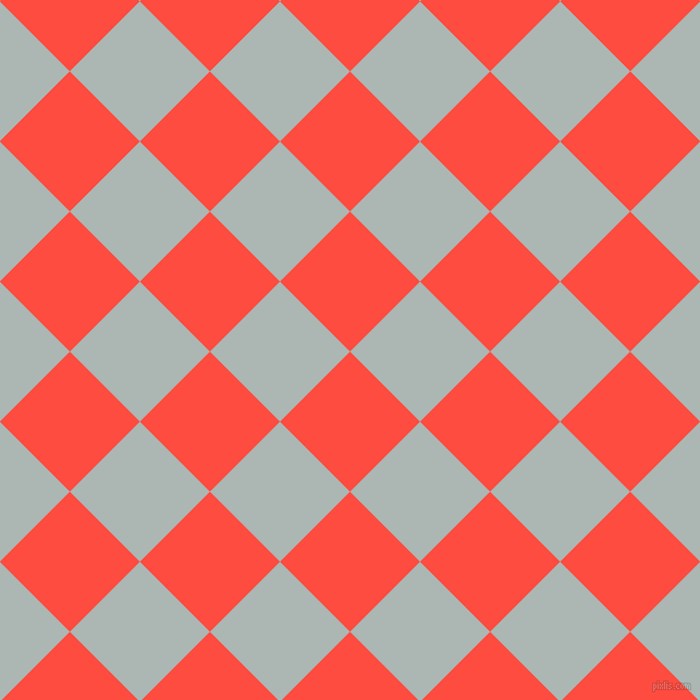 45/135 degree angle diagonal checkered chequered squares checker pattern checkers background, 91 pixel squares size, , Sunset Orange and Periglacial Blue checkers chequered checkered squares seamless tileable