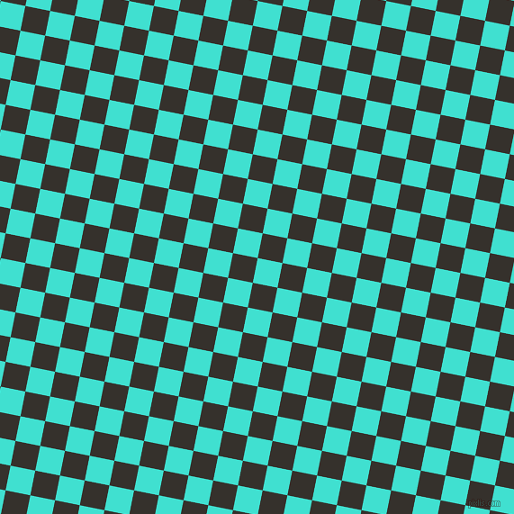 79/169 degree angle diagonal checkered chequered squares checker pattern checkers background, 28 pixel squares size, Turquoise and Acadia checkers chequered checkered squares seamless tileable