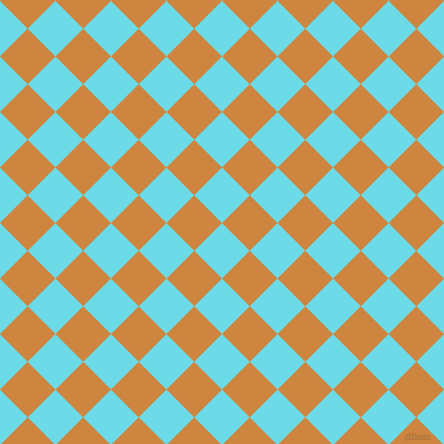 45/135 degree angle diagonal checkered chequered squares checker pattern checkers background, 55 pixel squares size, , Turquoise Blue and Peru checkers chequered checkered squares seamless tileable