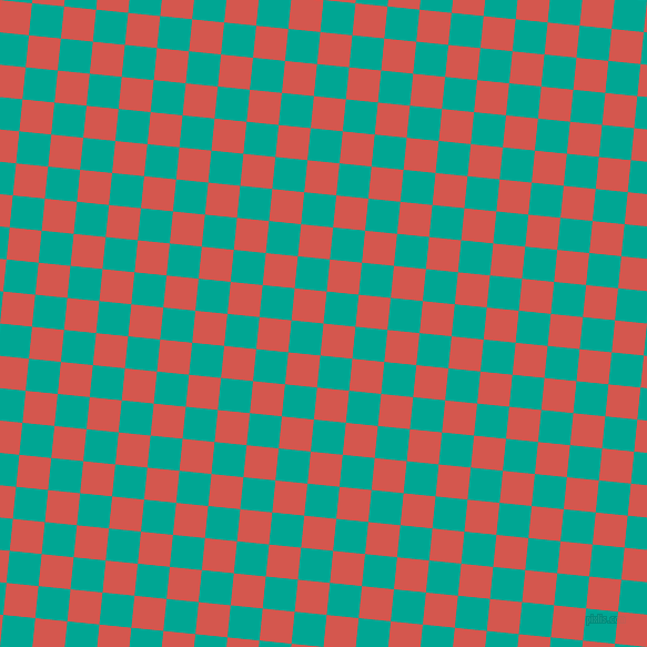 84/174 degree angle diagonal checkered chequered squares checker pattern checkers background, 29 pixel square size, , Valencia and Persian Green checkers chequered checkered squares seamless tileable