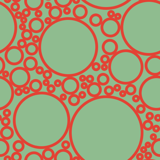 bubbles, circles, sponge, big, medium, small, 9 pixel line width, Cinnabar and Dark Sea Green circles bubbles sponge soap seamless tileable