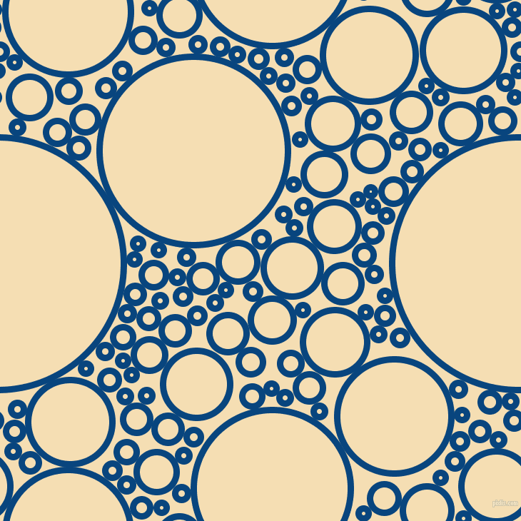 bubbles, circles, sponge, big, medium, small, 9 pixel line width, Dark Cerulean and Wheat circles bubbles sponge soap seamless tileable