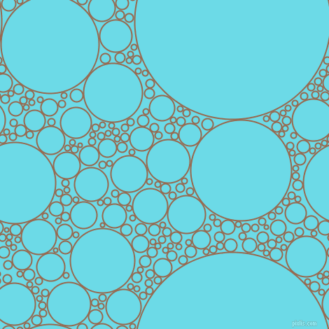 bubbles, circles, sponge, big, medium, small, 2 pixel line width, Dark Tan and Turquoise Blue circles bubbles sponge soap seamless tileable