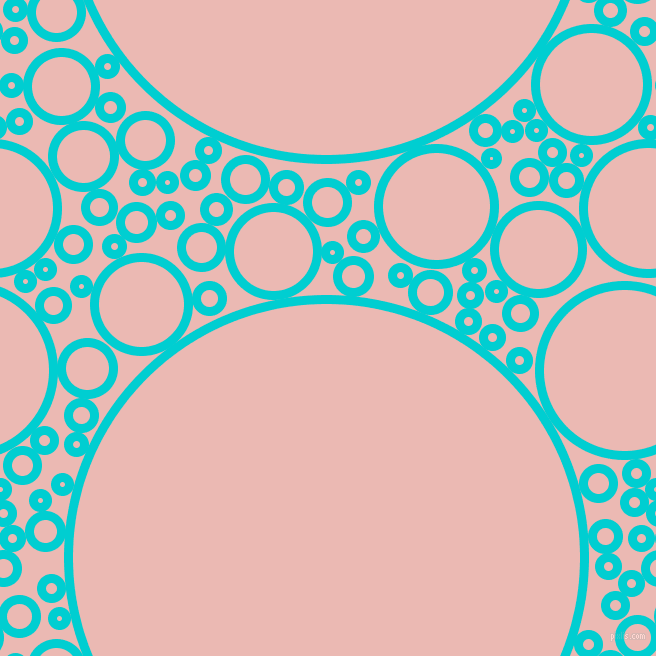 bubbles, circles, sponge, big, medium, small, 9 pixel line width, Dark Turquoise and Beauty Bush circles bubbles sponge soap seamless tileable