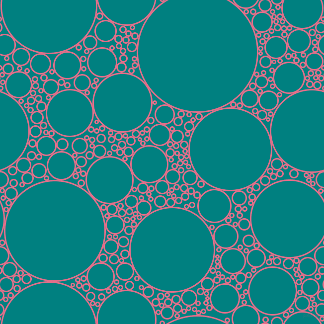 bubbles, circles, sponge, big, medium, small, 3 pixel line width, Deep Blush and Teal circles bubbles sponge soap seamless tileable