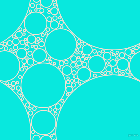 bubbles, circles, sponge, big, medium, small, 3 pixel line width, Quarter Spanish White and Bright Turquoise circles bubbles sponge soap seamless tileable