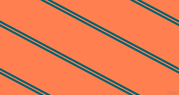 152 degree angle dual stripe lines, 7 pixel lines width, 4 and 126 pixel line spacing, Blue Lagoon and Coral dual two line striped seamless tileable
