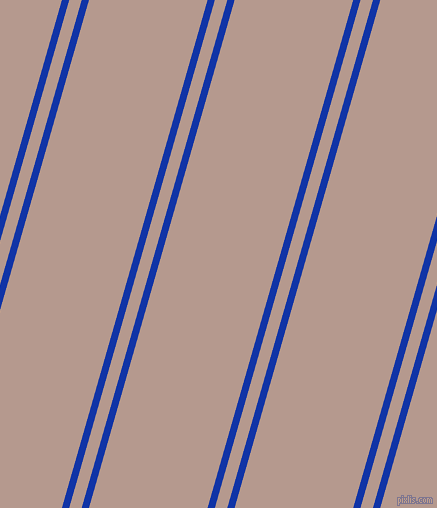 74 degree angles dual stripe line, 7 pixel line width, 12 and 114 pixels line spacing, Egyptian Blue and Del Rio dual two line striped seamless tileable
