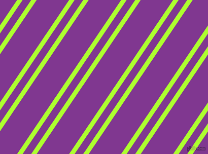 56 degree angles dual striped lines, 9 pixel lines width, 14 and 53 pixels line spacing, Green Yellow and Vivid Violet dual two line striped seamless tileable