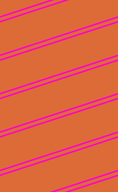 18 degree angle dual stripe line, 5 pixel line width, 10 and 100 pixel line spacing, Hot Magenta and Sorbus dual two line striped seamless tileable