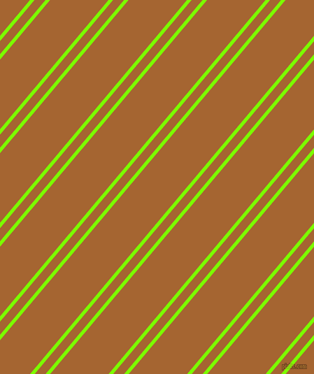 50 degree angles dual striped lines, 5 pixel lines width, 12 and 64 pixels line spacing, Lawn Green and Mai Tai dual two line striped seamless tileable