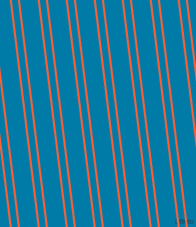 97 degree angles dual striped line, 4 pixel line width, 12 and 35 pixels line spacing, Outrageous Orange and Cerulean dual two line striped seamless tileable