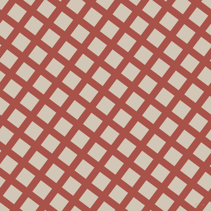 53/143 degree angle diagonal checkered chequered lines, 23 pixel line width, 47 pixel square size, Apple Blossom and Stark White plaid checkered seamless tileable