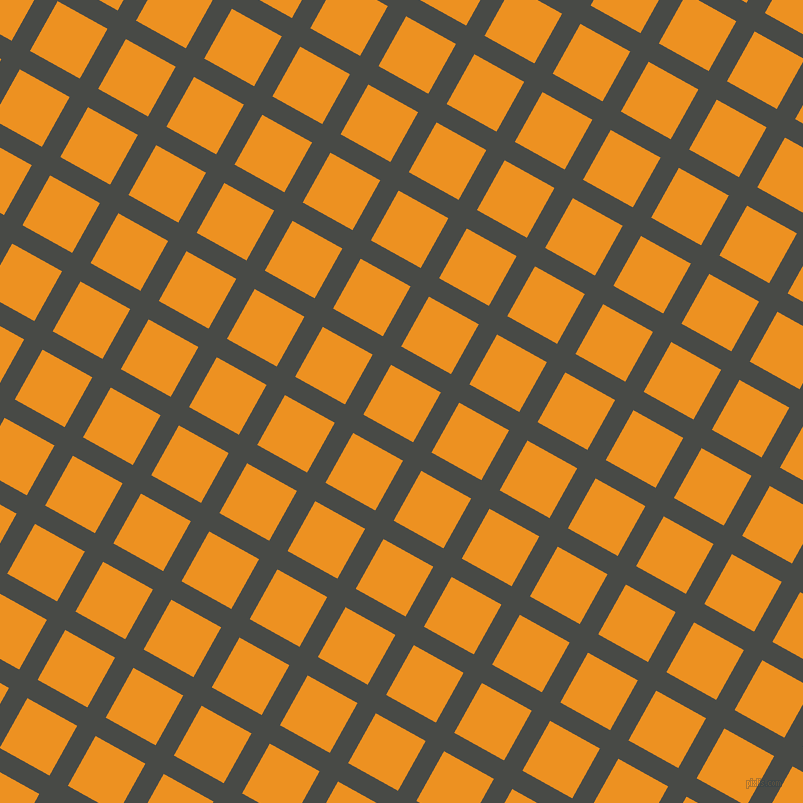 61/151 degree angle diagonal checkered chequered lines, 21 pixel line width, 57 pixel square size, Armadillo and Carrot Orange plaid checkered seamless tileable