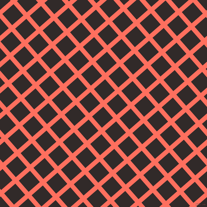 41/131 degree angle diagonal checkered chequered lines, 16 pixel lines width, 52 pixel square size, Bittersweet and Livid Brown plaid checkered seamless tileable
