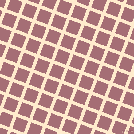 69/159 degree angle diagonal checkered chequered lines, 11 pixel line width, 40 pixel square size, Blanched Almond and Turkish Rose plaid checkered seamless tileable