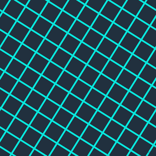 58/148 degree angle diagonal checkered chequered lines, 6 pixel line width, 52 pixel square size, Bright Turquoise and Midnight plaid checkered seamless tileable