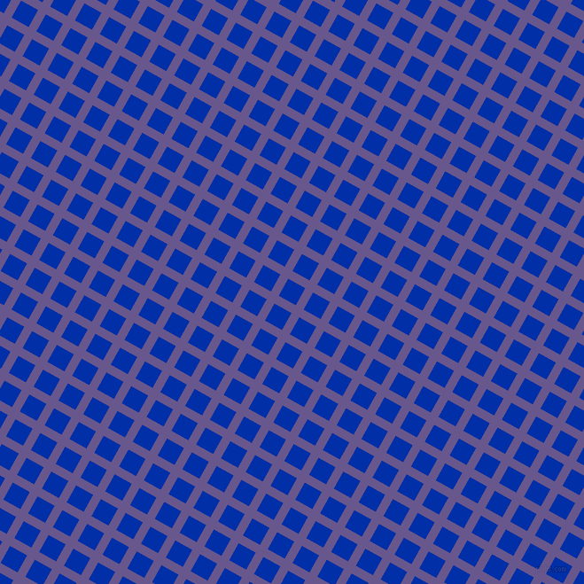 61/151 degree angle diagonal checkered chequered lines, 10 pixel line width, 22 pixel square size, Butterfly Bush and International Klein Blue plaid checkered seamless tileable
