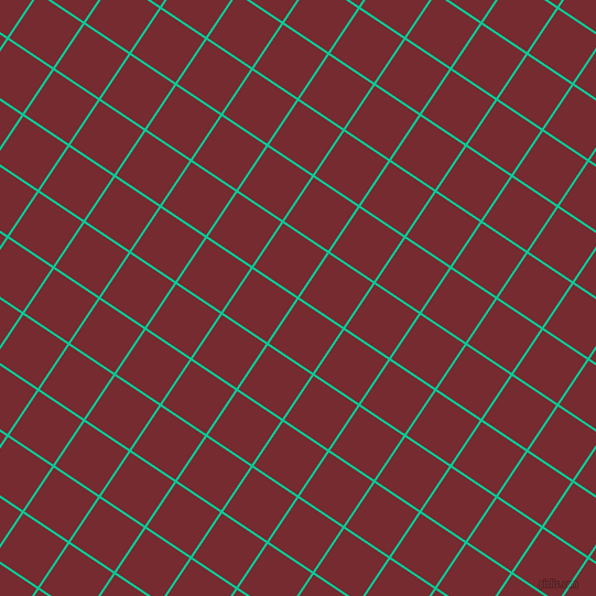 56/146 degree angle diagonal checkered chequered lines, 2 pixel line width, 48 pixel square size, Caribbean Green and Tamarillo plaid checkered seamless tileable
