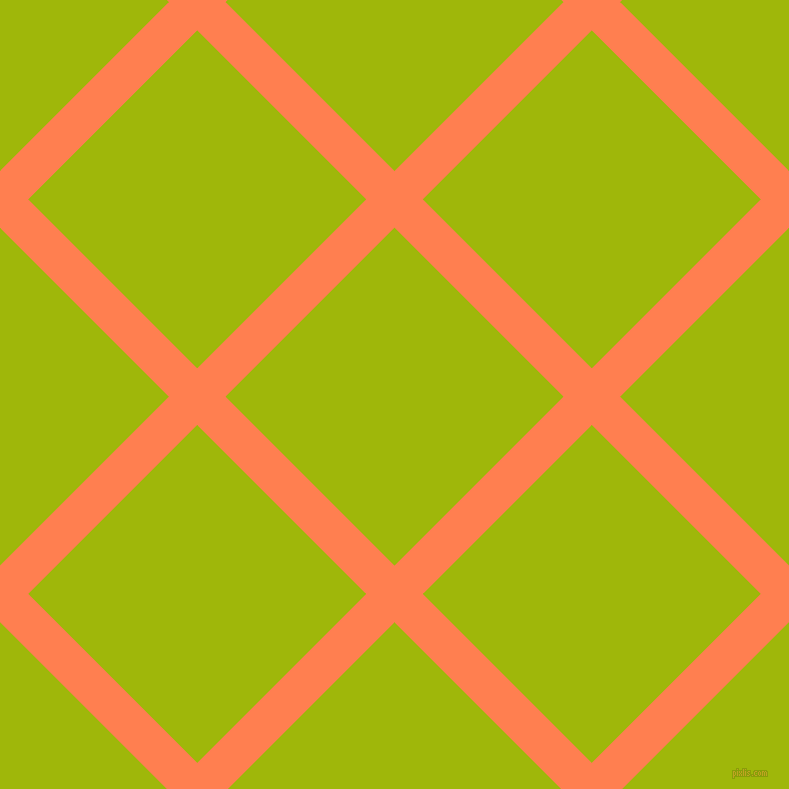 45/135 degree angle diagonal checkered chequered lines, 40 pixel line width, 239 pixel square size, Coral and Citrus plaid checkered seamless tileable