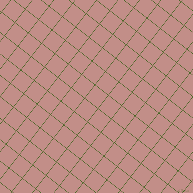52/142 degree angle diagonal checkered chequered lines, 2 pixel lines width, 57 pixel square size, Dark Olive Green and Oriental Pink plaid checkered seamless tileable