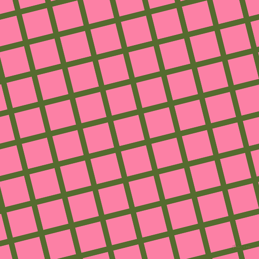 14/104 degree angle diagonal checkered chequered lines, 11 pixel lines width, 51 pixel square size, Dark Olive Green and Tickle Me Pink plaid checkered seamless tileable