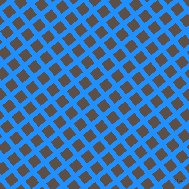 39/129 degree angle diagonal checkered chequered lines, 16 pixel line width, 32 pixel square size, Dodger Blue and Saddle plaid checkered seamless tileable
