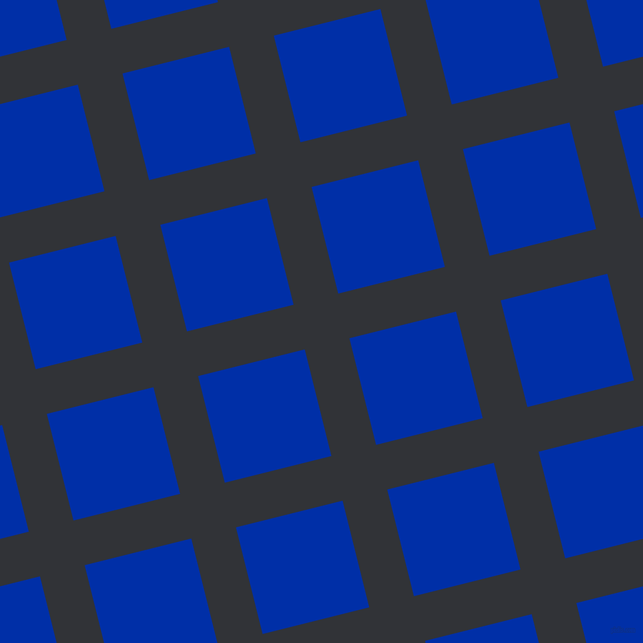 14/104 degree angle diagonal checkered chequered lines, 67 pixel lines width, 160 pixel square size, Ebony and International Klein Blue plaid checkered seamless tileable