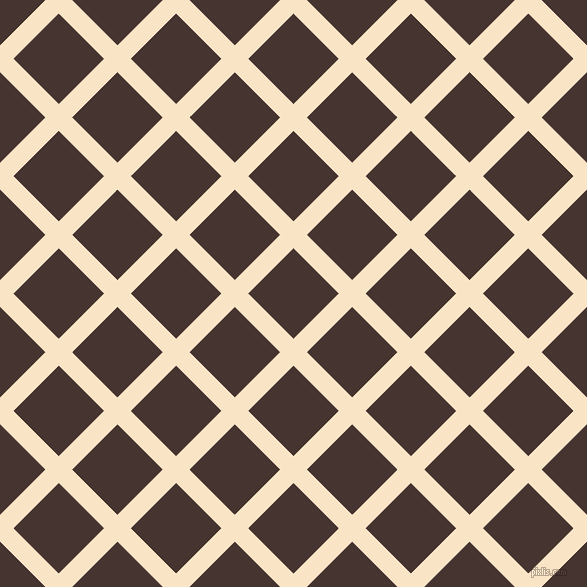 45/135 degree angle diagonal checkered chequered lines, 19 pixel line width, 64 pixel square size, Egg Sour and Cedar plaid checkered seamless tileable