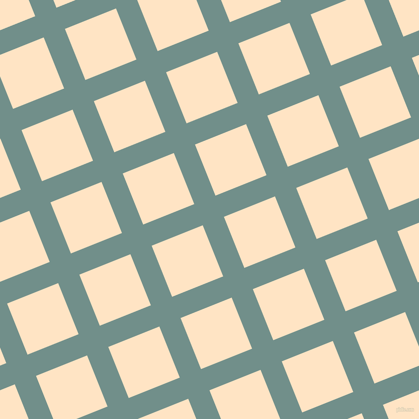 22/112 degree angle diagonal checkered chequered lines, 46 pixel lines width, 111 pixel square size, Gumbo and Bisque plaid checkered seamless tileable