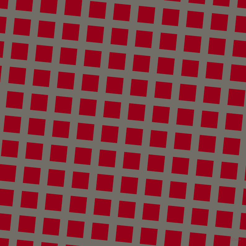 84/174 degree angle diagonal checkered chequered lines, 26 pixel line width, 53 pixel square size, Ironside Grey and Carmine plaid checkered seamless tileable